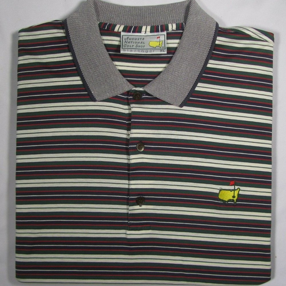 Augusta National Striped Polo Shirt in White, Navy & Green